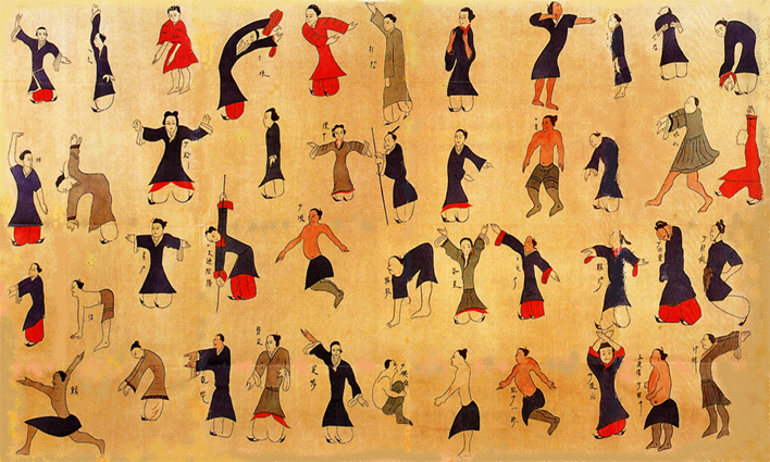 altes Seidentuch mit Qigong-Übungen